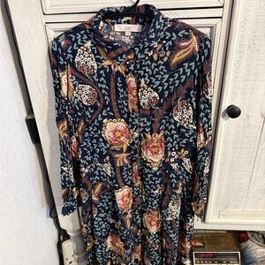 LOFT Women's Long Sleeve Dress - Navy and Floral